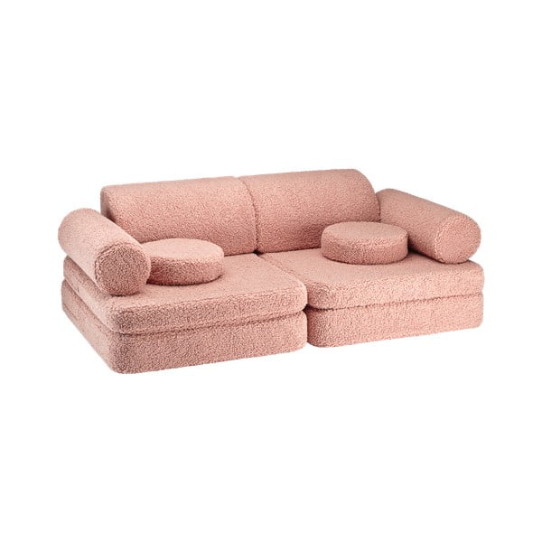 Różowa sofa dla dzieci z materiału bouclé 132 cm Settee – Wigiwama