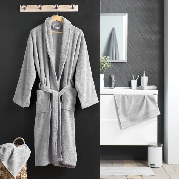 Jasnoszary bawełniany szlafrok w rozmiarze M Tendresse – douceur d'intérieur-image-1