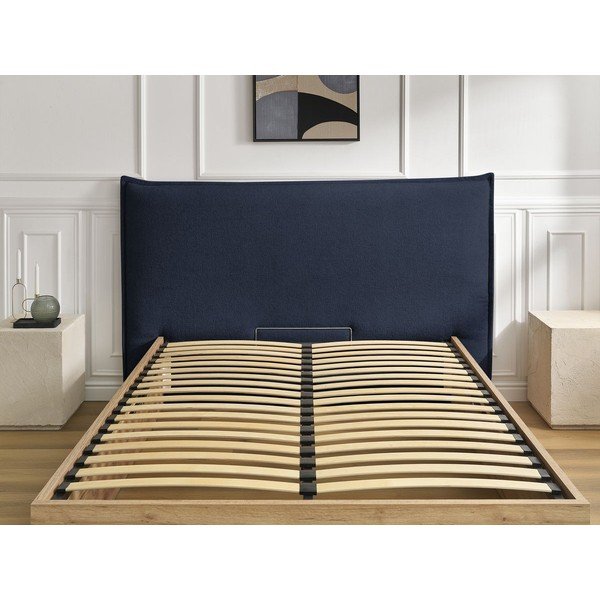 Niebieskie tapicerowane tapicerowane/z płyty wiórowej łóżko dwuosobowe ze schowkiem ze stelażem 180x200 cm Charlie – Bobochic Paris-image-4