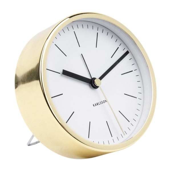 Biały zegar stołowy z elementami w kolorze złota Karlsson Minimal, ⌀ 10 cm
