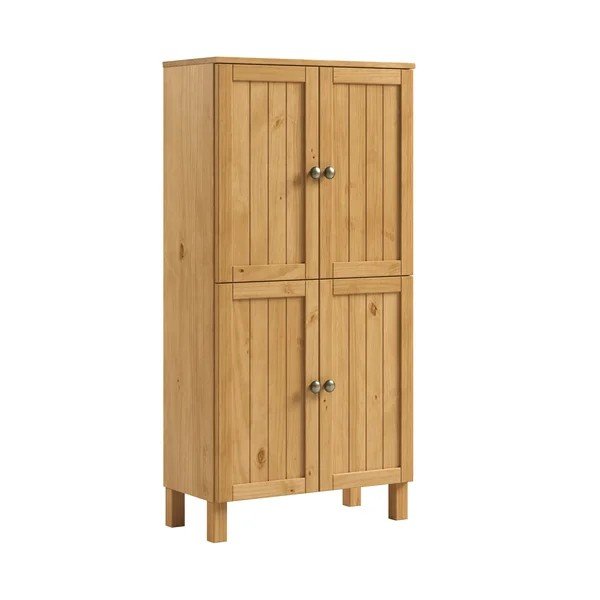 Wysoka szafka łazienkowa z litego drewna sosnowego w jasnym naturalnym kolorze 62x125 cm Calle – Støraa-image-4