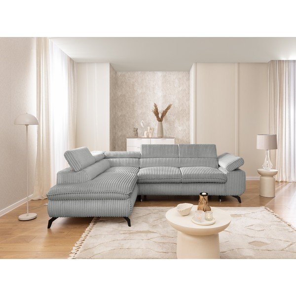 Jasnoszary sztruksowy narożnik (lewostronny/w kształcie litery L) Marbeya  – Ropez-image-4