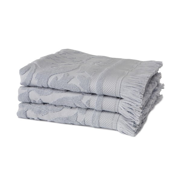 Zestaw 3 jasnoniebieskich ręczników z bawełny organicznej Seahorse, 60x110 cm