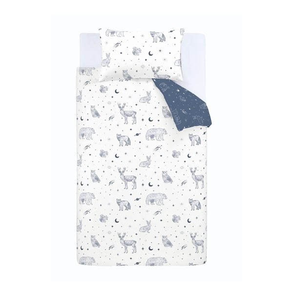 Biało-niebieska flanelowa pościel dziecięca dwuosobowa 200x200 cm Starlight Animals – Bianca