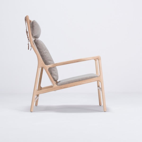 Fotel z konstrukcją z drewna dębowego z szarą tekstylną poduszką Gazzda Dedo-image-4