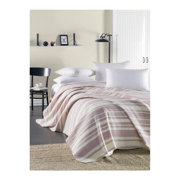 Beżowo-różowa lekka pikowana bawełniana narzuta na łóżko Runino Messio, 160x220 cm