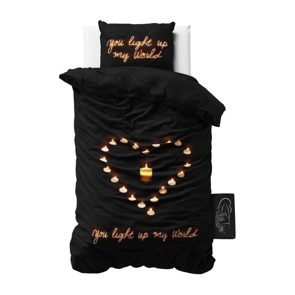Czarna pościel z mikroperkalu Sleeptime Love Candles, 140x220 cm