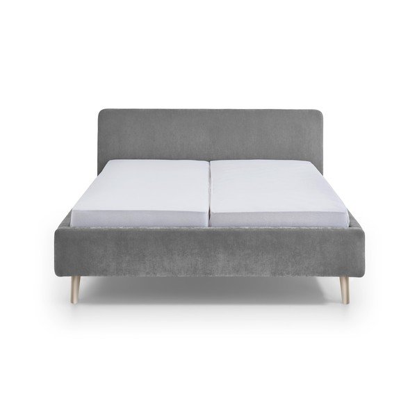 Szare tapicerowane łóżko dwuosobowe ze stelażem 180x200 cm Mattis – Meise Möbel