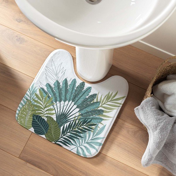 Biało-zielony dywanik łazienkowy do WC 45x45 cm Panazio – douceur d'intérieur-image-1