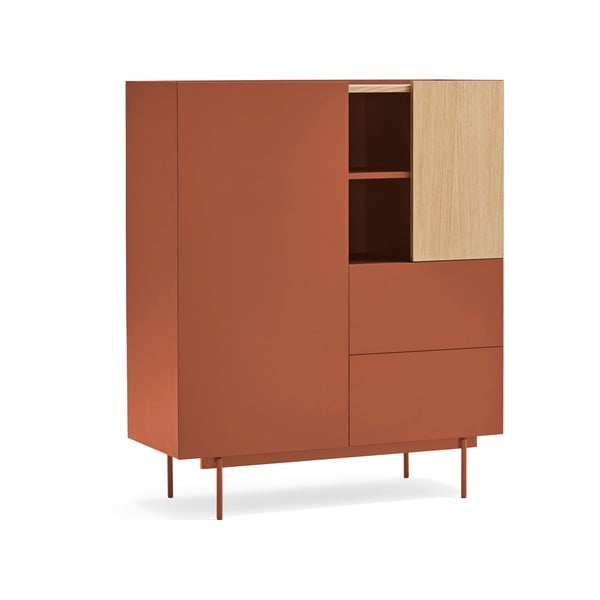 Ceglasto-naturalna wysoka komoda w dekorze dębu 100x120 cm Otto – Teulat-image-2