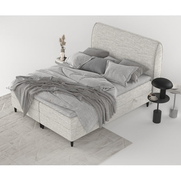 Jasnoszare łóżko boxspring ze schowkiem 140x200 cm Melba – Maison de Rêve-image-2