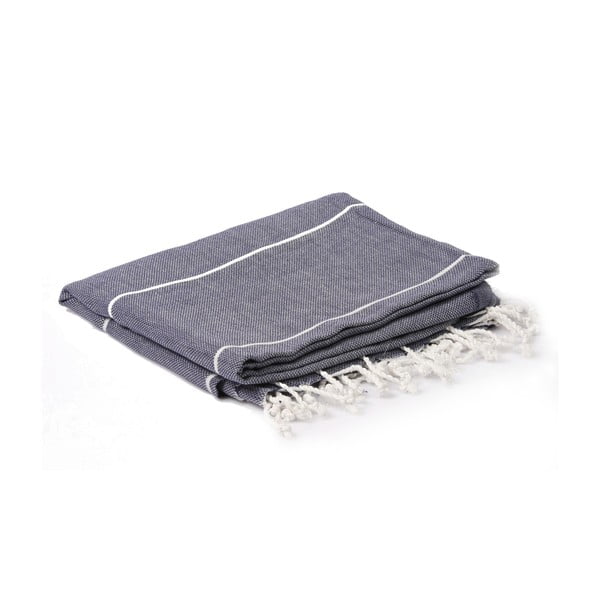 Ciemnoniebieski ręcznik hammam Spa Time Stripes, 95x180 cm