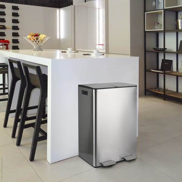 Stalowy kosz na śmieci 2x30 l do segregacji odpadów/z pedałem w kolorze matowego srebra   Aliya – Spirella-image-1