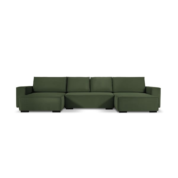 Zielona sztruksowa rozkładana sofa w kształcie "U" Mazzini Sofas Azalea