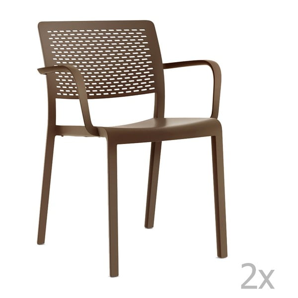 Zestaw 2 brązowych krzeseł ogrodowych z podłokietnikami Resol Trama