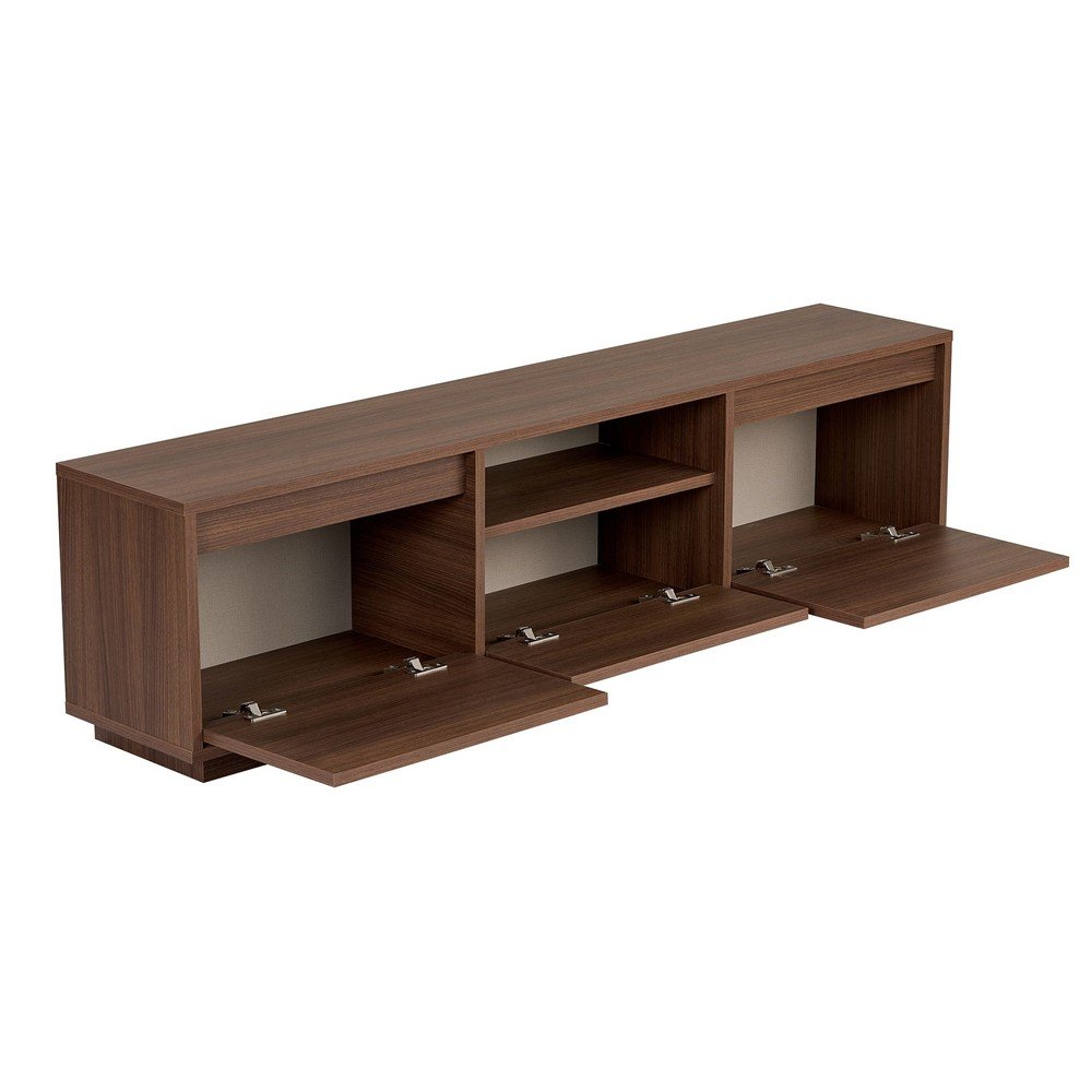 Szafka pod TV w dekorze orzecha w ciemnym naturalnym kolorze 160x42x30 cm Sentinel – Kalune Design (zdjęcie 6)