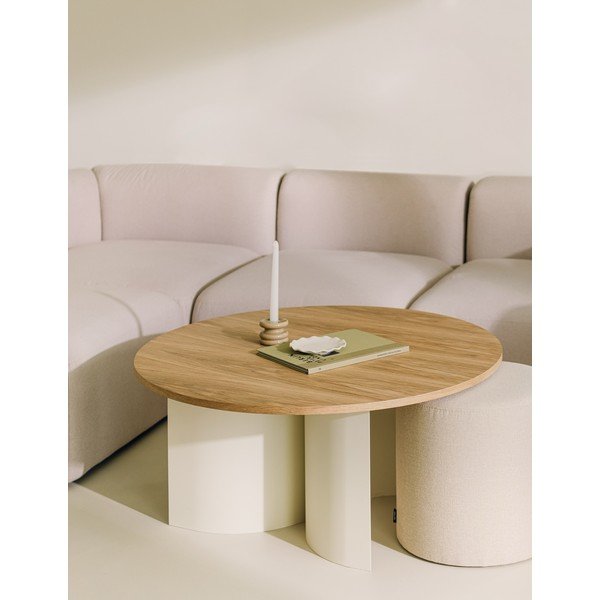 Kremowo-naturalny okrągły stolik z blatem w dekorze jesionu ø 95 cm Gavo – noo.ma-image-1