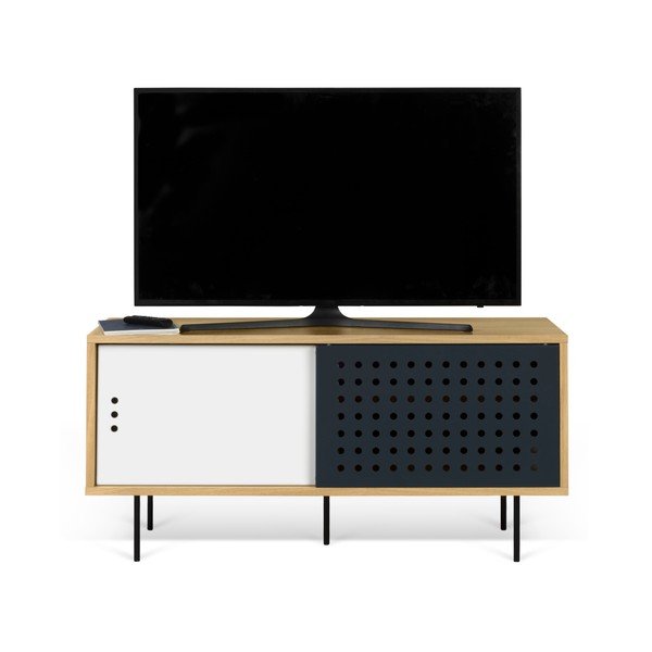 Szafka pod TV w kolorze dębu z czarno-białymi elementami TemaHome Dann Dots, dł. 135 cm-image-3