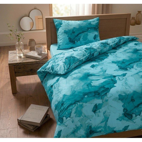 Turkusowa pościel jednoosobowa z satyny bawełnianej 140x200 cm Deluxe Minerals – My House-image-1