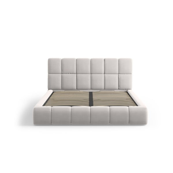 Jasnoszare aksamitne tapicerowane łóżko dwuosobowe ze schowkiem i stelażem 180x200 cm Bellis – Micadoni -image-3