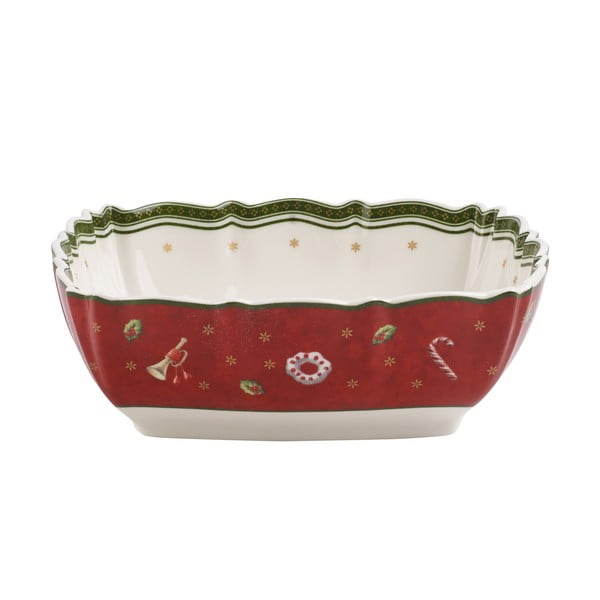 Czerwona porcelanowa miska do serwowania z motywem świątecznym Villeroy & Boch, dł. 16 cm