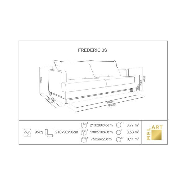 Czerwona 3-osobowa sofa rozkładana Melart Frederic-image-2