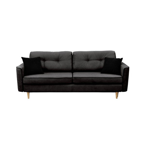 Czarna 3-osobowa sofa rozkładana z jasnymi nogami Mazzini Sofas Ivy