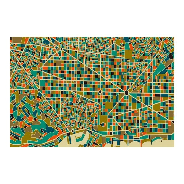 Obraz Homemania Maps Barcelona Green, 70x100 cm
