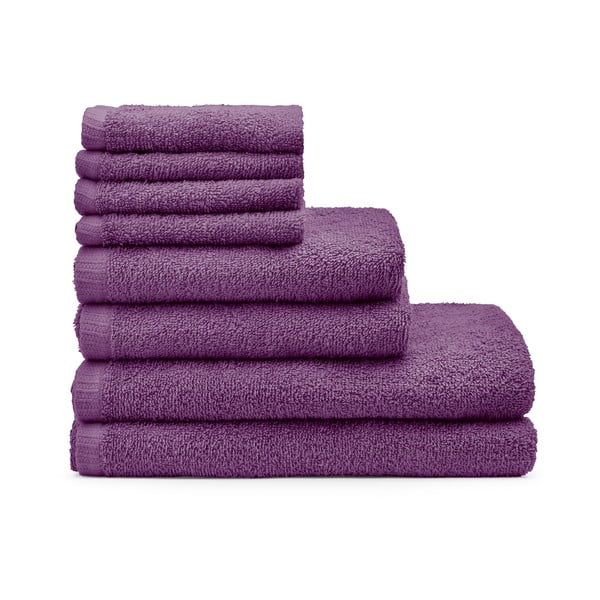 Fioletowe bawełniane ręczniki zestaw 8 szt. szybkoschnące/frotte Quick Dry – Catherine Lansfield