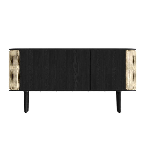 Czarna niska komoda w dekorze dębu 150x75 cm Treasures – UMAGE-image-3