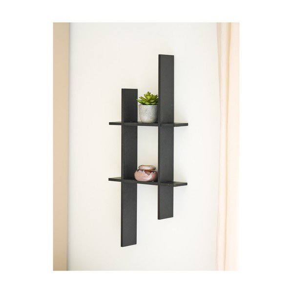 Czarna wielopoziomowa półka z litego drewna sosnowego 86 cm Mostar – House Nordic-image-1