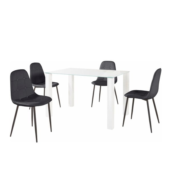 Zestaw stołu i 4 czarnych krzeseł Støraa Dantel, dł. stołu 80 cm