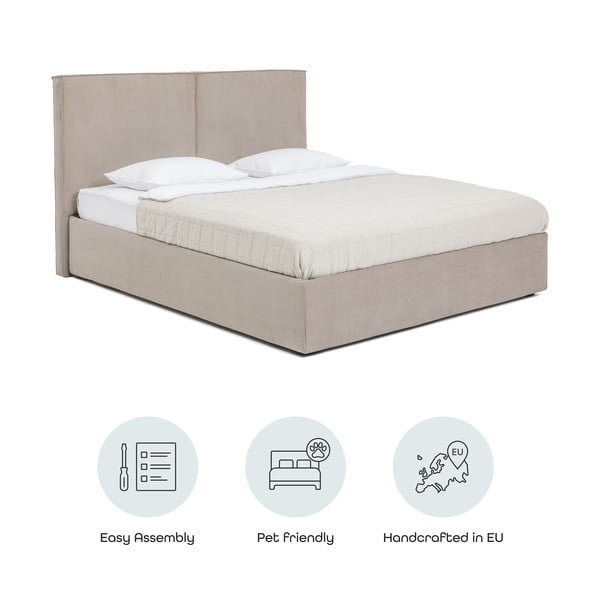 Szarobrązowe tapicerowane łóżko dwuosobowe ze schowkiem i stelażem 180x200 cm Thessa Bold – Bonami Selection-image-4