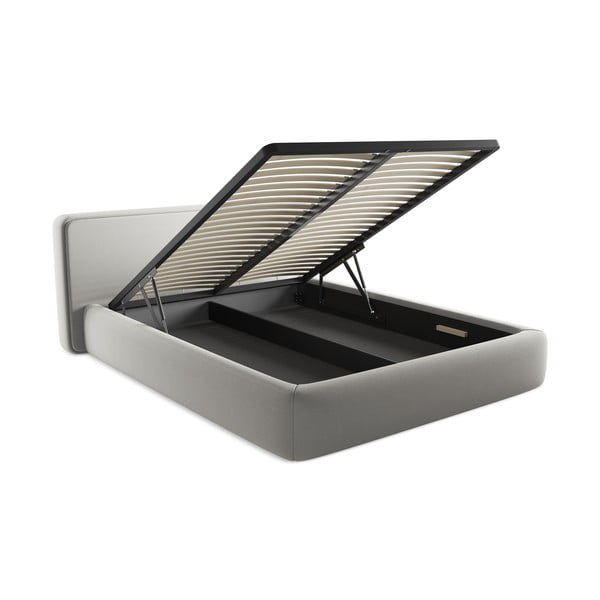 Jasnoszare tapicerowane łóżko dwuosobowe ze schowkiem i stelażem 160x200 cm Kiana – Makamii-image-3