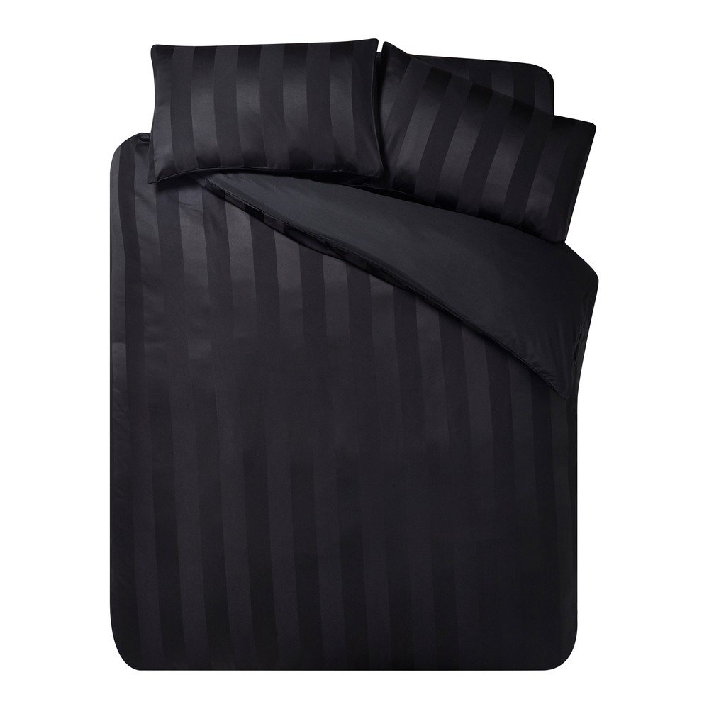 Czarna satynowa pościel jednoosobowa 135x200 cm So Soft Satin Stripe – Catherine Lansfield