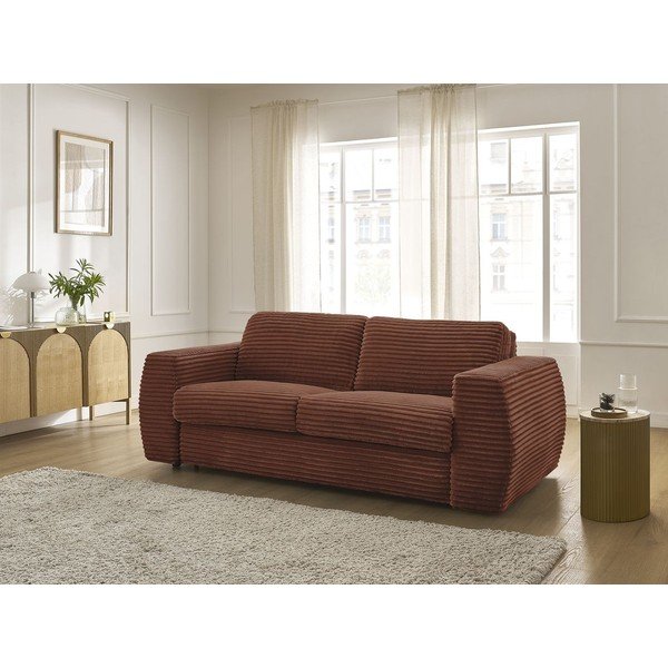 Pomarańczowa sztruksowa sofa do spania/rozkładana 240 cm Hugo – Bobochic Paris-image-1