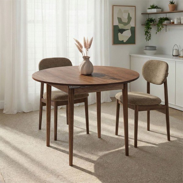 Okrągły rozkładany stół z dodatkowym blatem w dekorze orzecha ø 100 cm Viona – Kalune Design-image-2