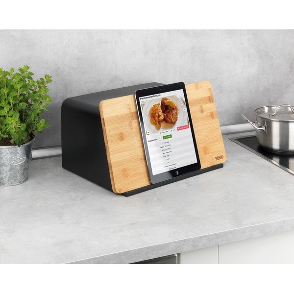 Czarny chlebak z bambusową pokrywą Wenko Kubo-image-2