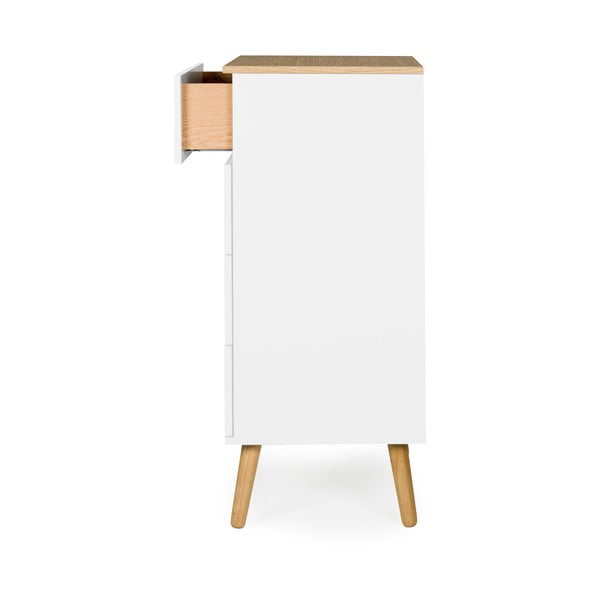 Biała komoda z nogami z drewna dębowego i 4 szufladami Tenzo Dot, szer. 55 cm-image-4