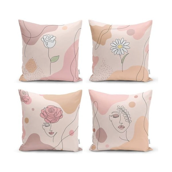 Zestaw 4 dekoracyjnych poszewek na poduszki Minimalist Cushion Covers Draw Art Women, 45x45 cm