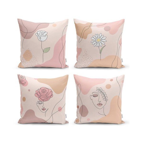 Zestaw 4 dekoracyjnych poszewek na poduszki Minimalist Cushion Covers Draw Art Women, 45x45 cm