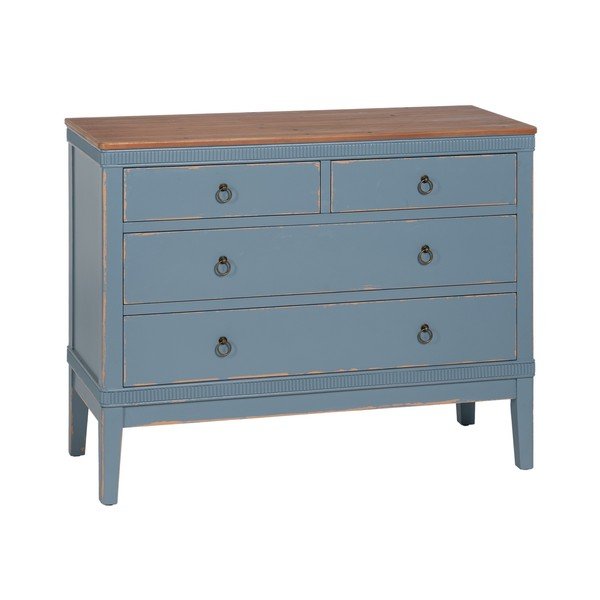 Niebieska niska komoda z litego drewna jodłowego 115x90 cm Shabby – Ixia