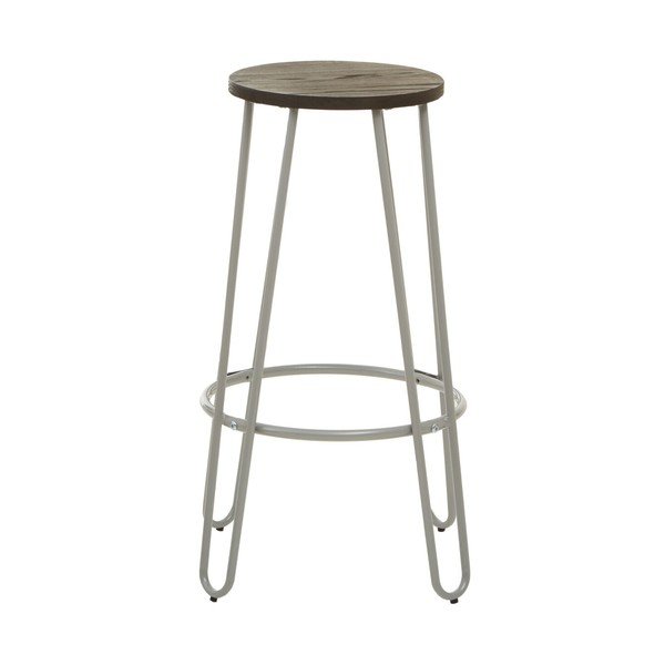 Szary/w ciemnym naturalnym kolorze hoker z litego drewna wiązu (wysokość siedziska 75 cm) District – Premier Housewares-image-2