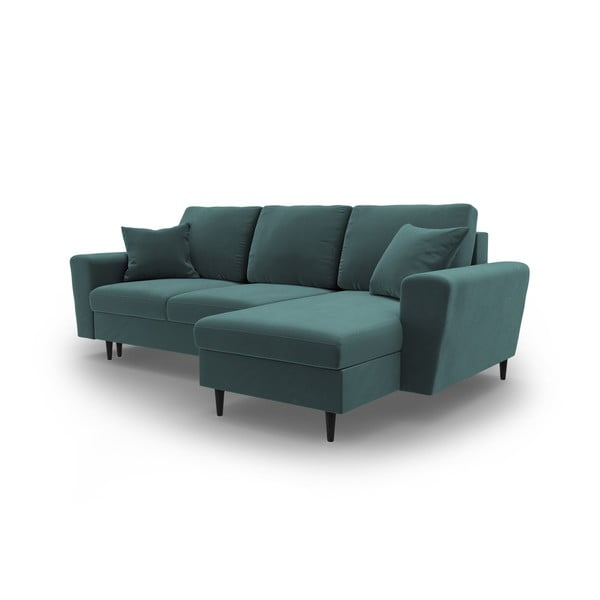 Morski aksamitny rozkładany narożnik ze schowkiem Kyoto – Cosmopolitan Design-image-4