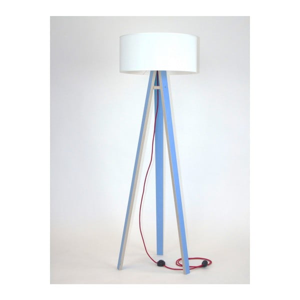 Niebieska lampa stojąca z białym abażurem i czerwonym kablem Ragaba Wanda