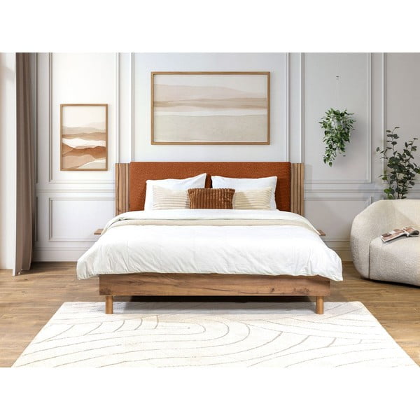 Pomarańczowe łóżko dwuosobowe ze stelażem 140x190 cm Lior – Bobochic Paris-image-1