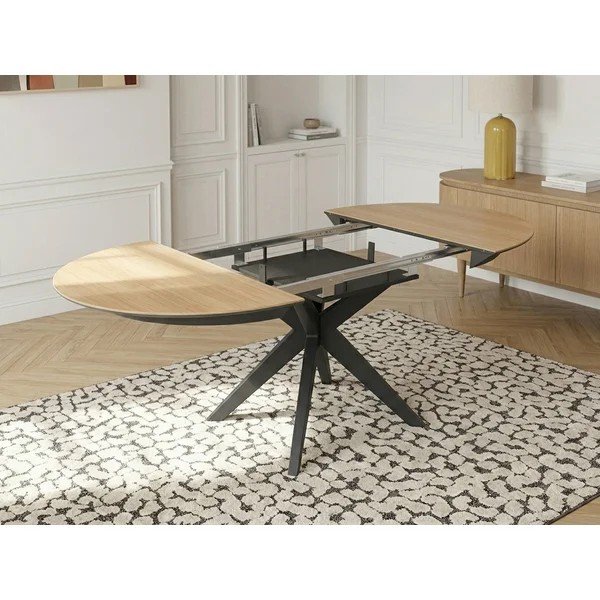 Okrągły rozkładany stół z dodatkowym blatem z blatem w dekorze dębu ø 127 cm Judith – Bobochic Paris-image-4