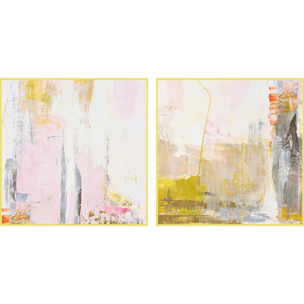 Obrazy drukowane z ręcznie malowanymi elementami na płótnie z ramą w zestawie 2 szt. 41,5x41,5 cm New Age Yellow – Malerifabrikken