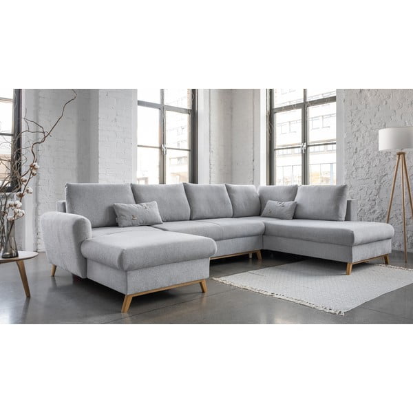 Jasnoszara rozkładana sofa w kształcie litery "U" Miuform Scandic Lagom, prawostronna-image-3
