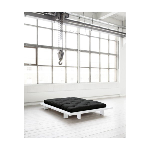 Łóżko dwuosobowe z drewna sosnowego z materacem Karup Design Japan Comfort Mat White/Black, 140x200 cm-image-3